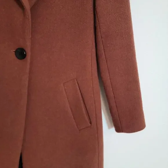 House Of Harlow 1960 Burnt Brown Wool Blend Long Peacoat XS Winter Travel Work - Picture 6 of 16